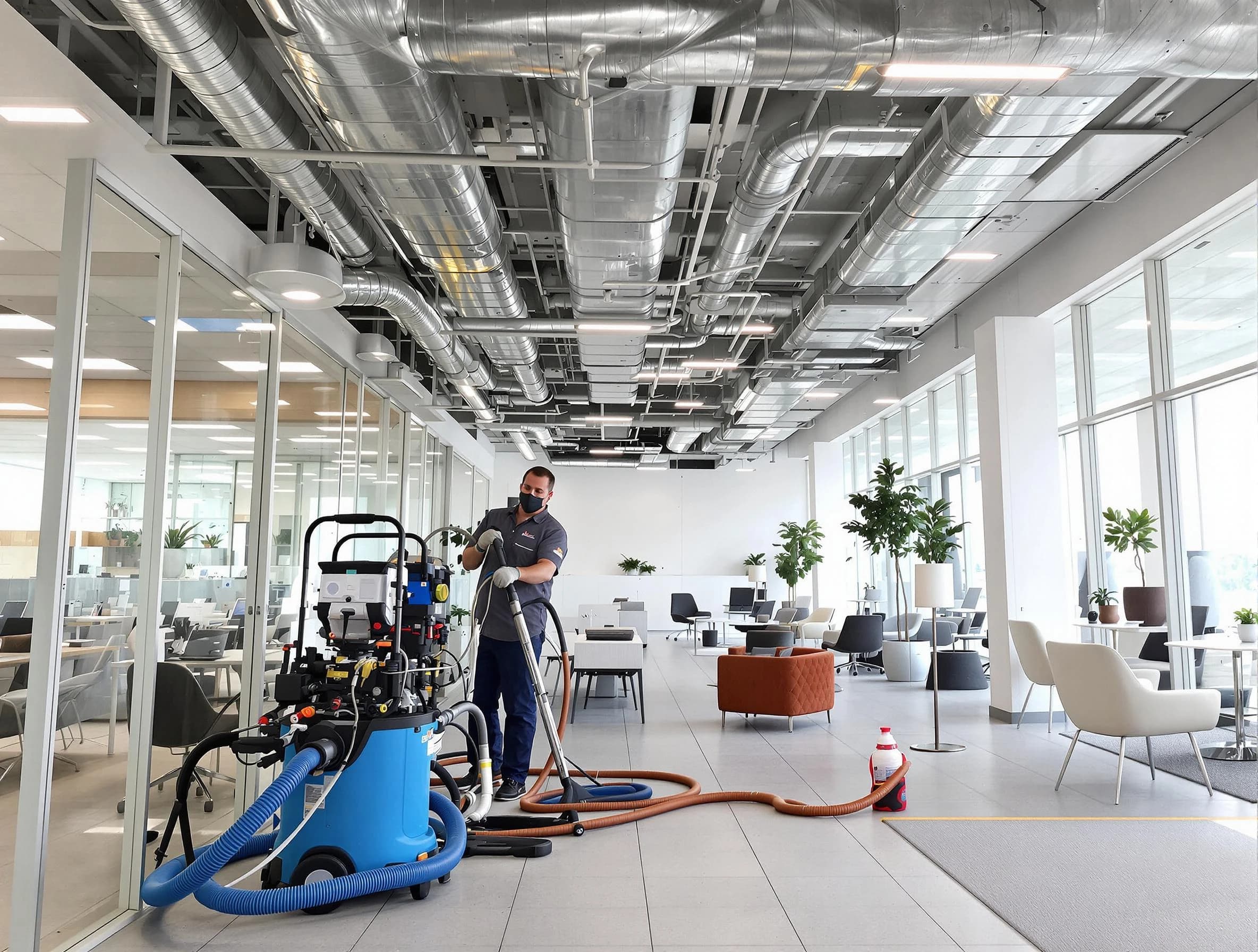 Whittier Air Duct Cleaning team conducting comprehensive commercial duct cleaning at a business location in Whittier