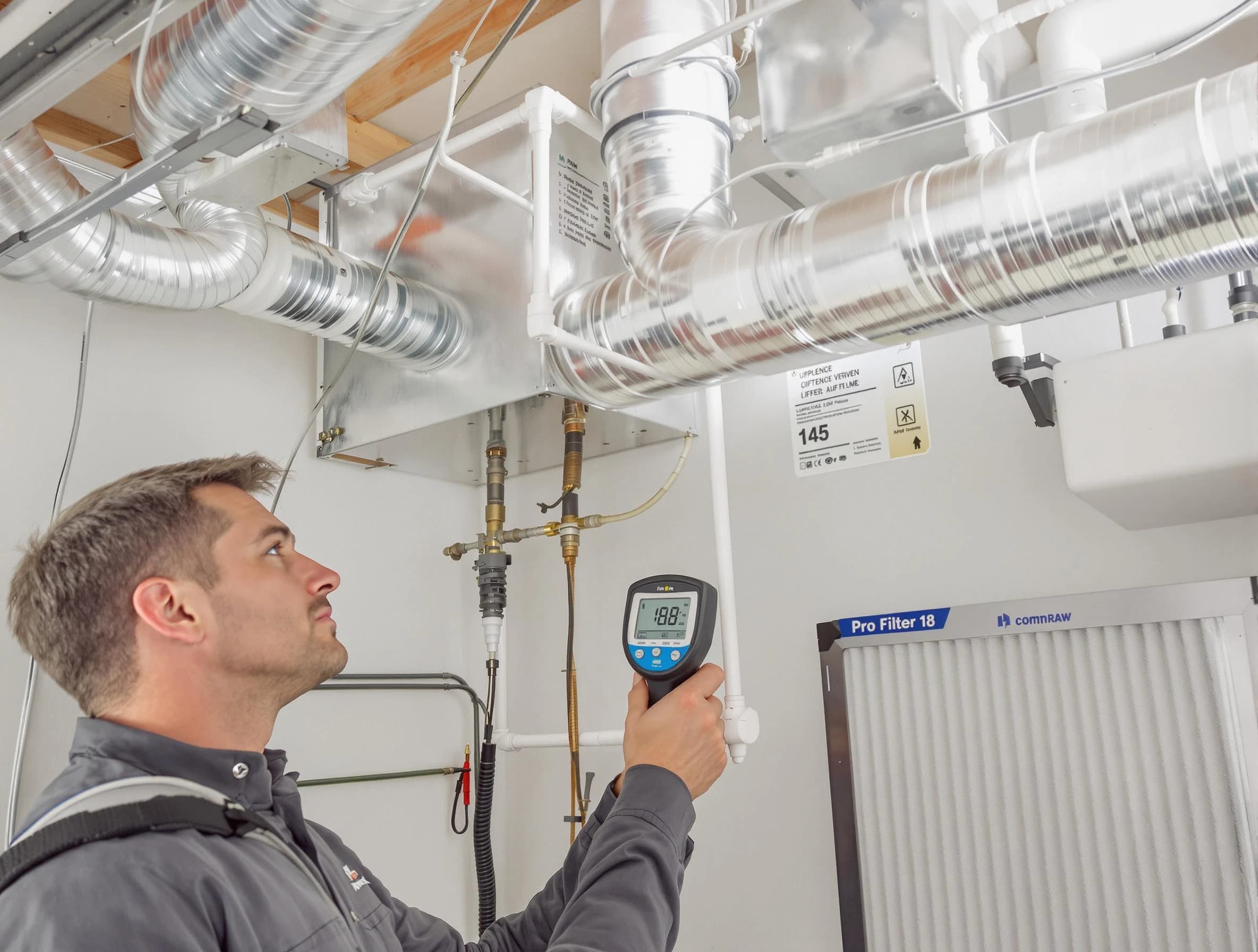 Whittier Air Duct Cleaning expert conducting detailed filter system inspection using diagnostic tools in Whittier
