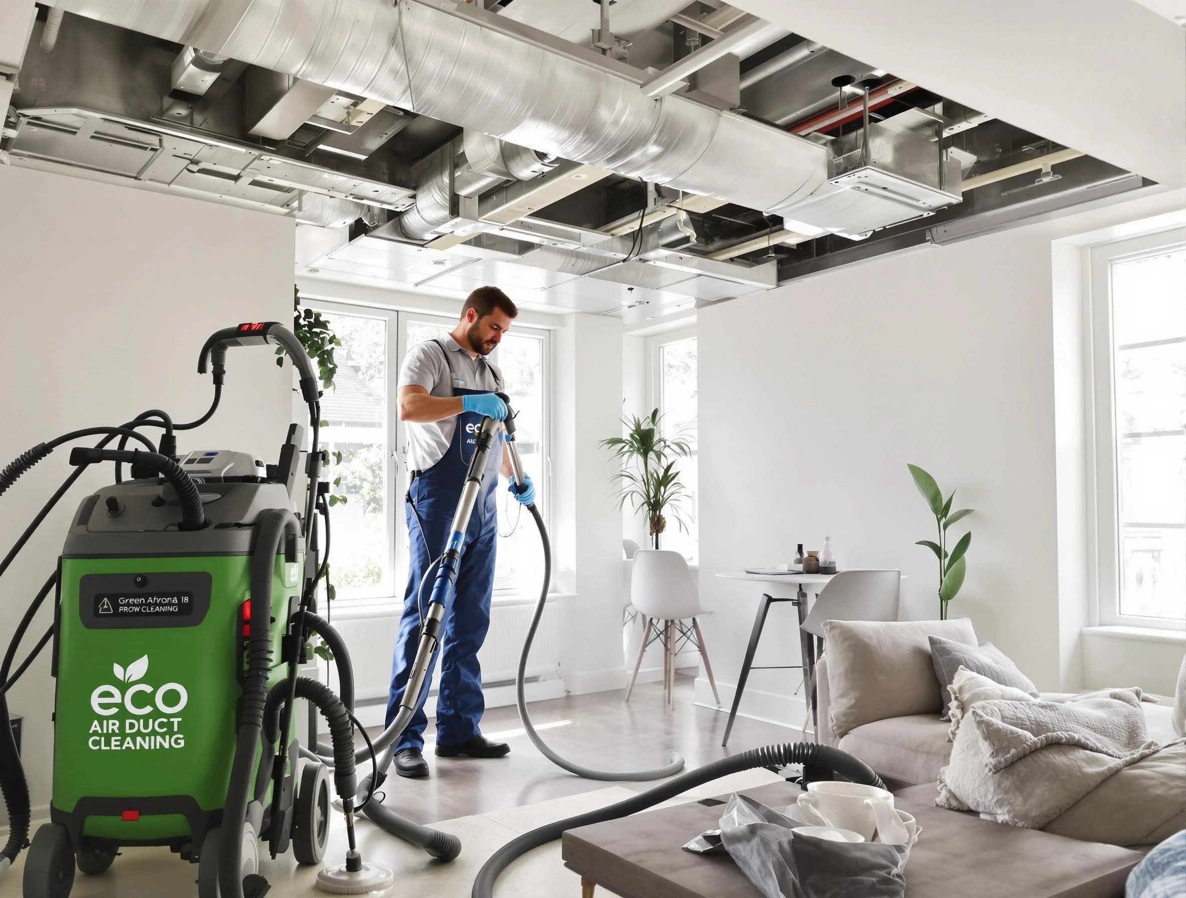 Whittier Air Duct Cleaning technician performing eco-friendly duct cleaning using sustainable methods in Whittier