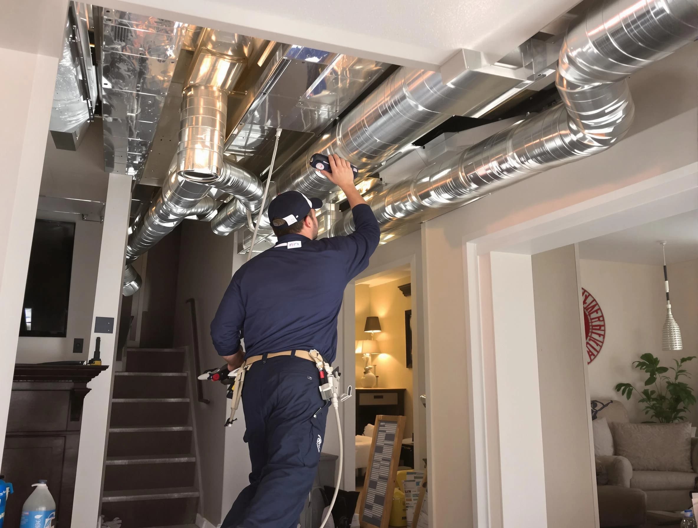Whittier Air Duct Cleaning expert performing specialized duct cleaning in a mobile home in Whittier