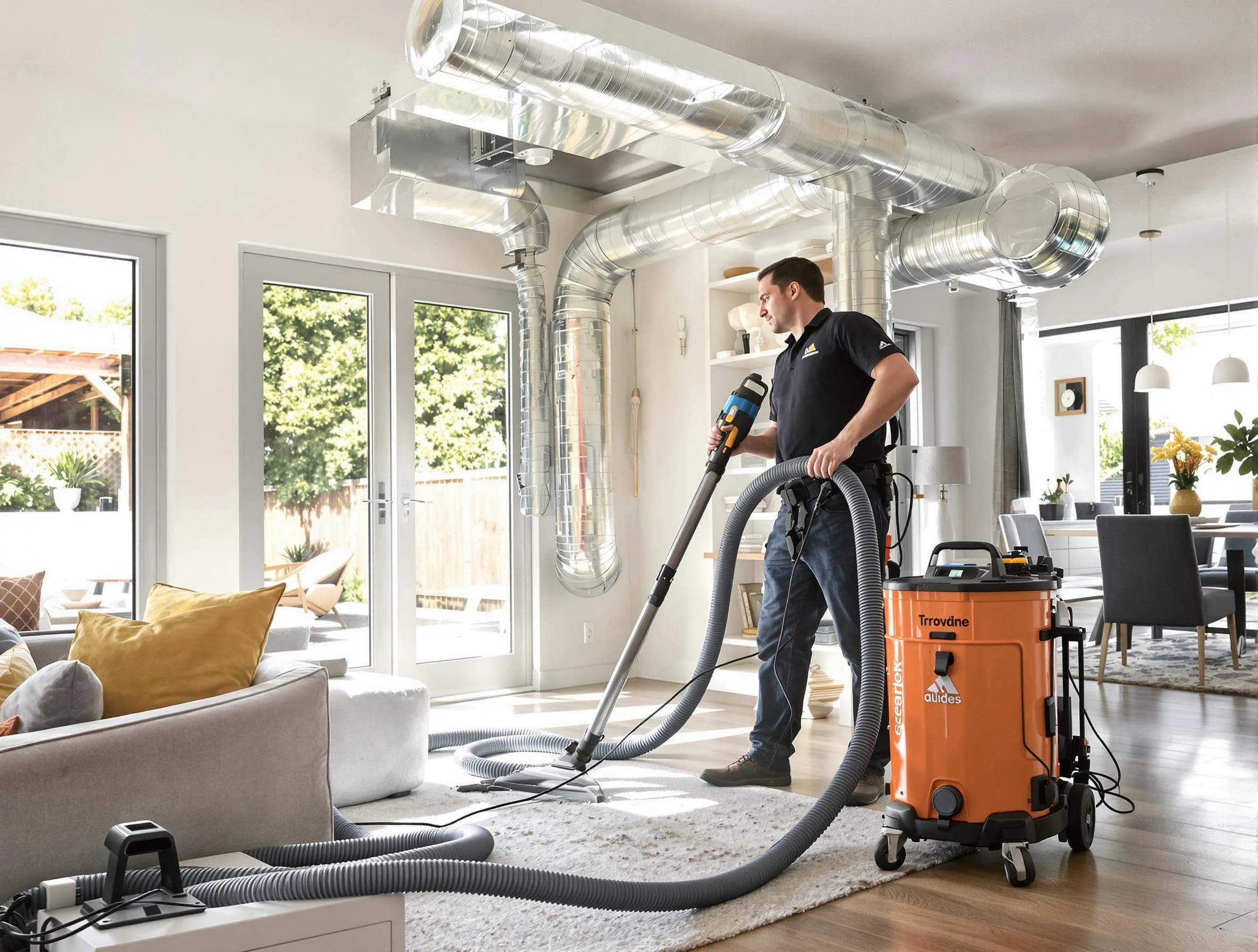 Whittier Air Duct Cleaning specialist performing thorough residential duct cleaning using advanced equipment in Whittier