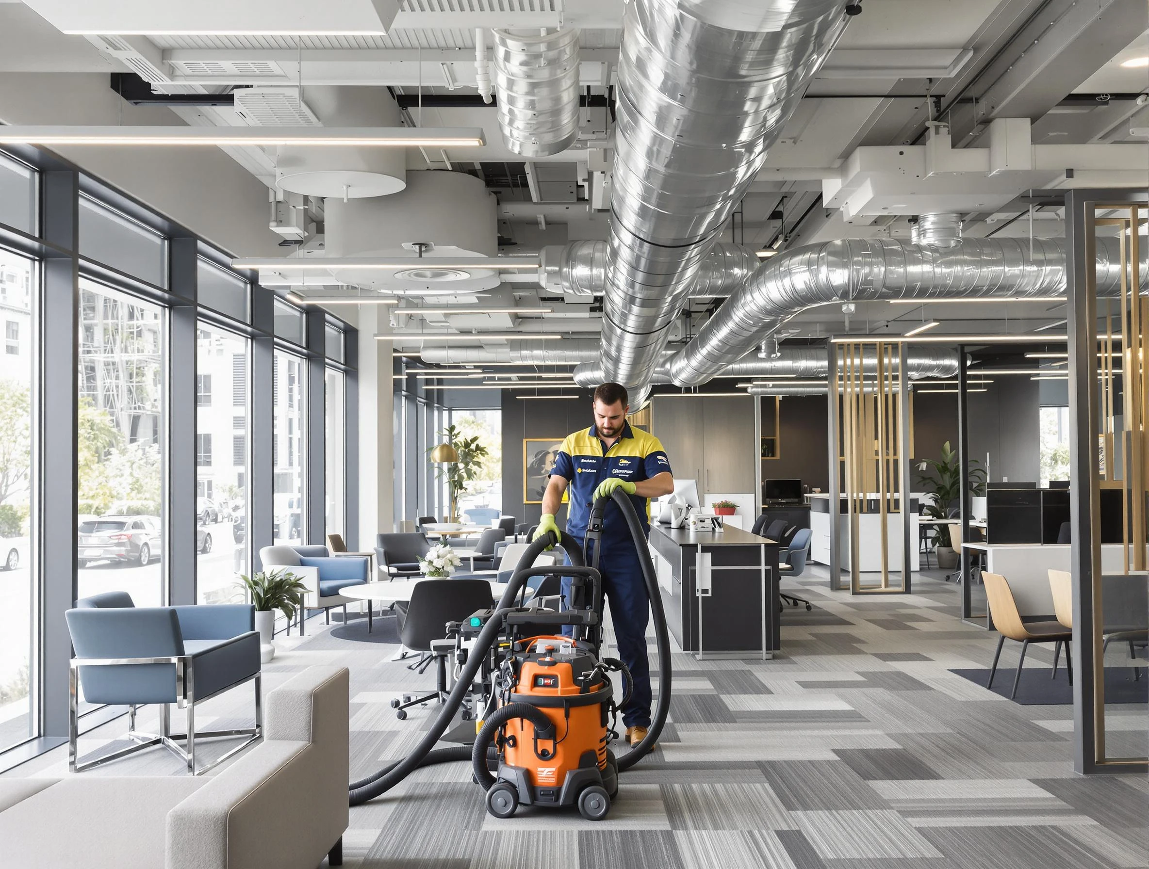 Whittier Air Duct Cleaning team performing thorough commercial duct cleaning at a Whittier business center
