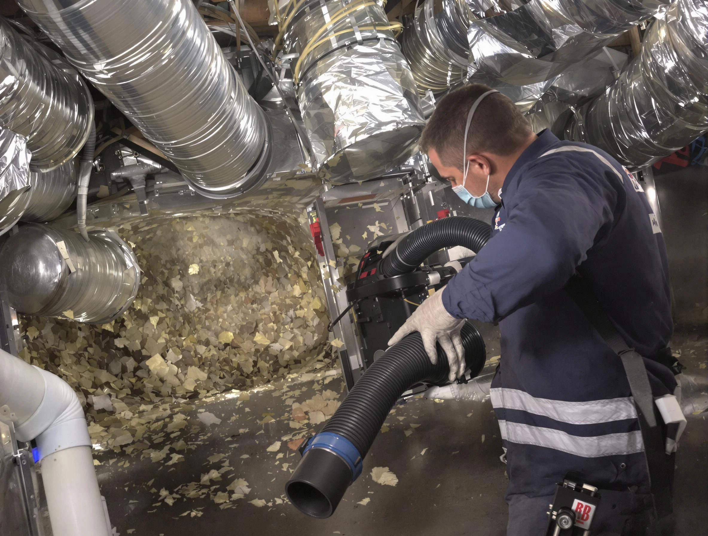 Whittier Air Duct Cleaning specialist operating negative pressure cleaning equipment for thorough duct maintenance in Whittier